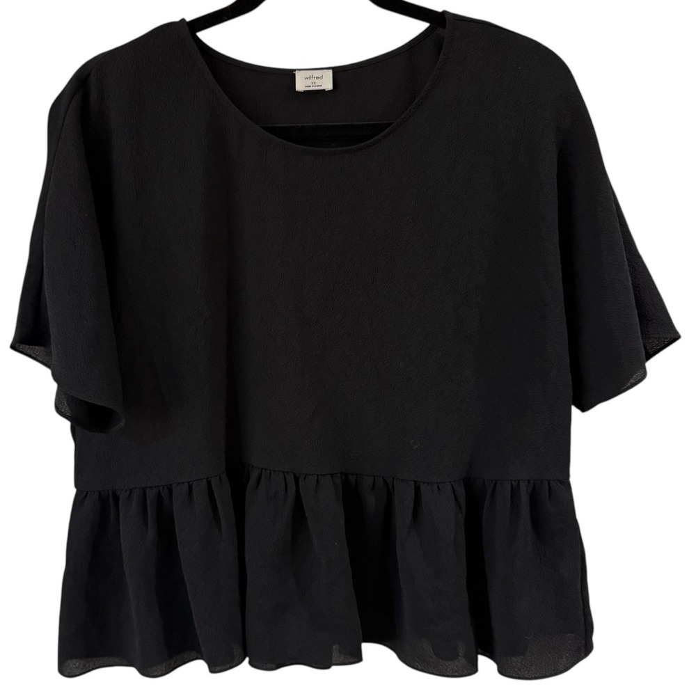 Aritzia Wilfred Macee Top Womens XS Black Peplum Blouse Lightweight Shirt Career